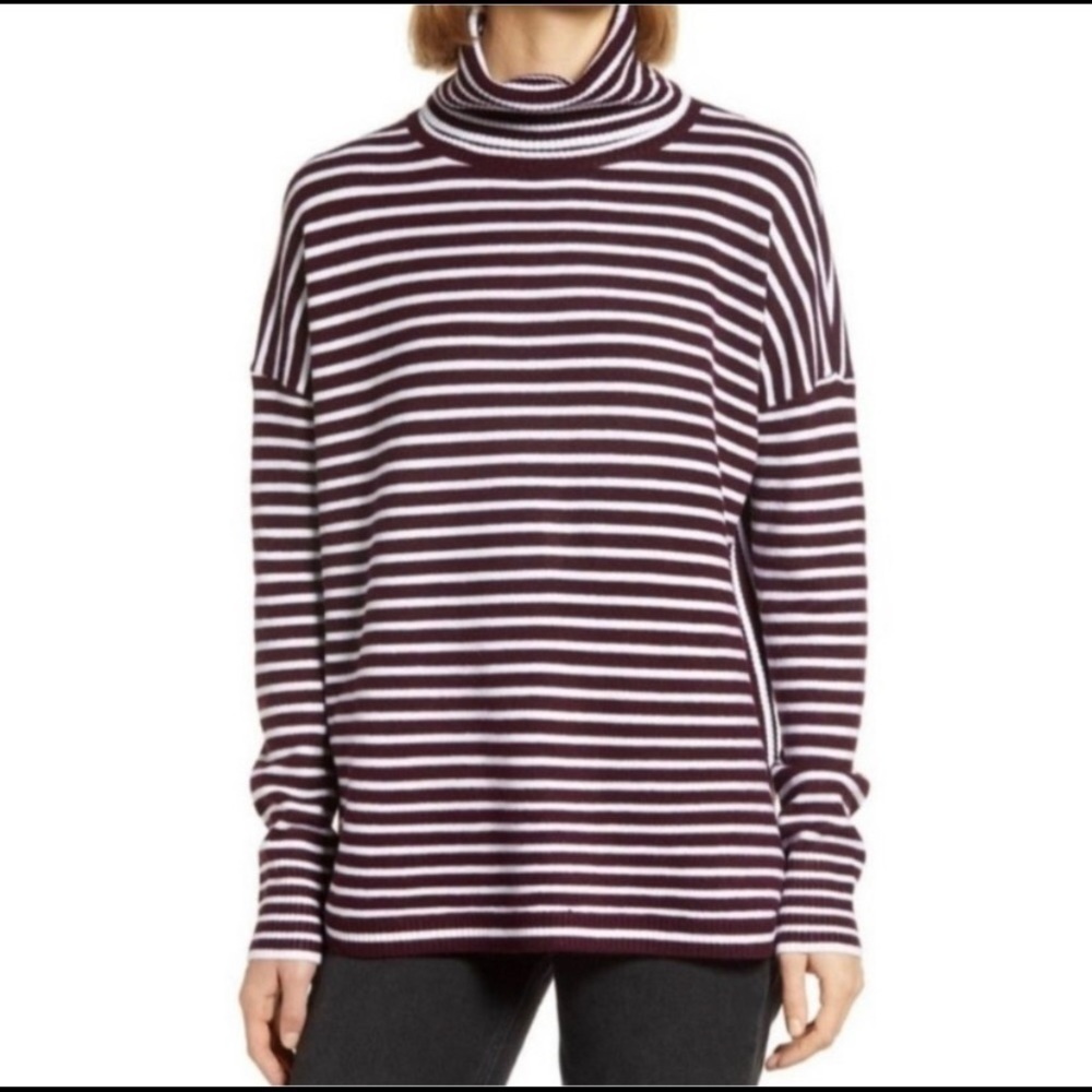 French Connection Ribbed Striped Oversized Turtleneck Sweater